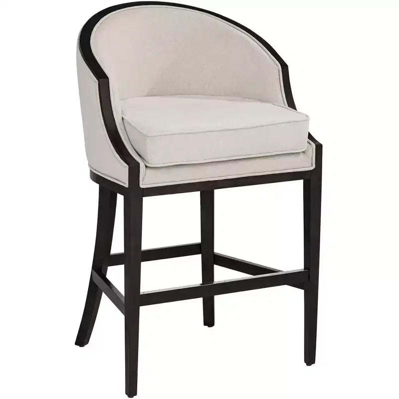 55 Downing Street Wood Bar Stool Brown 31 1/2 High Mid Century Modern Oatmeal Cushion with Backrest Footrest for Kitchen Counter Height Island House