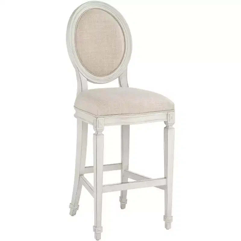 55 Downing Street Wood Bar Stool Vanilla Cream 31 High French Vintage Retro Almond Cushion with Backrest Footrest for Kitchen Counter Height Island