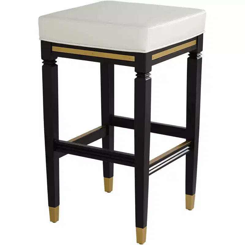 55 Downing Street Jaxon Black Wood Bar Stool 31 High Modern White Faux Leather Cushion with Footrest for Kitchen Counter Height Island Shed House