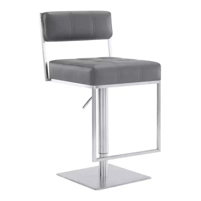 Michele Adjustable Faux Leather Stainless Steel Barstool - Armen Living
