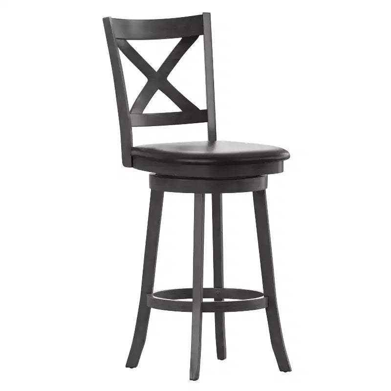 Emma and Oliver Wooden Crossback Pub Style Barstool with Padded Faux Leather Swivel Seat