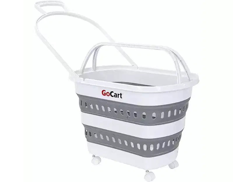 dbest products Folding Gocart Collapsible Laundry Basket On Wheels Grocery Cart Shopping Foldable Pop Up Plastic Hamper Tote