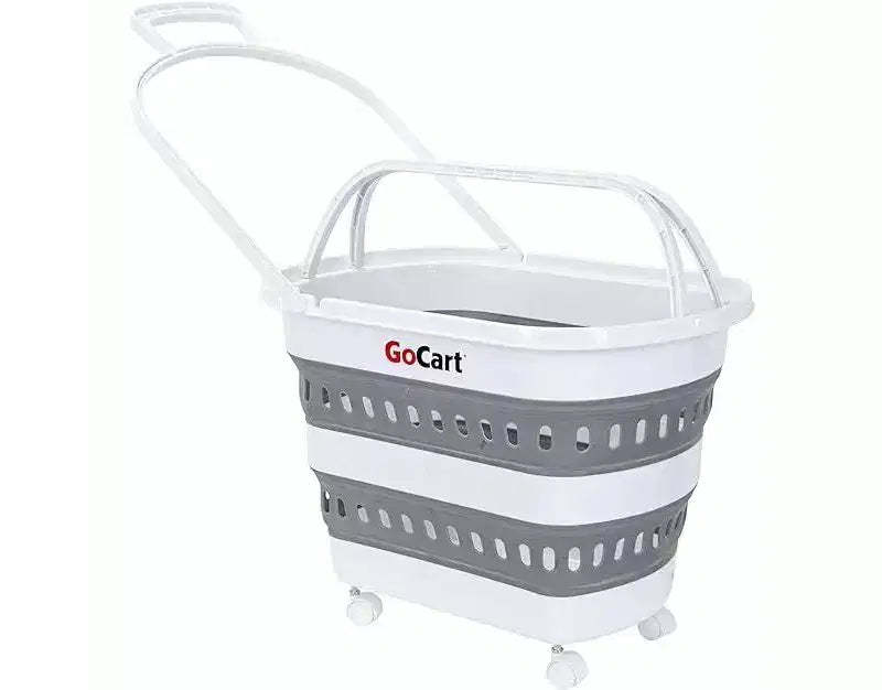 dbest products Folding Gocart Collapsible Laundry Basket On Wheels Grocery Cart Shopping Foldable Pop Up Plastic Hamper Tote