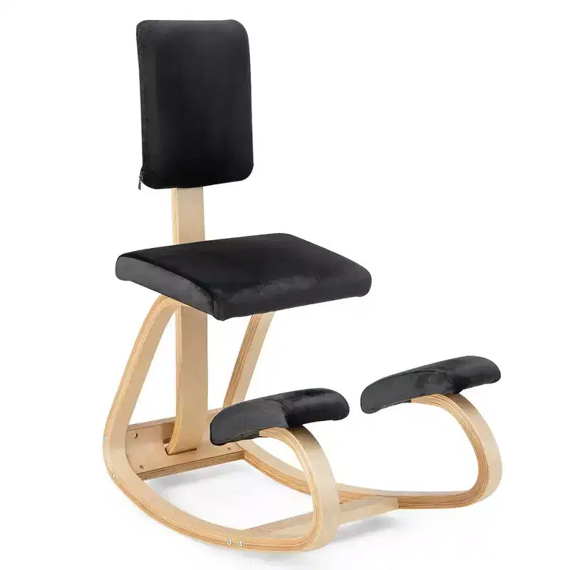 Costway Ergonomic Kneeling Chair Upright Posture Velvet Support Chair with Backrest Black\Grey