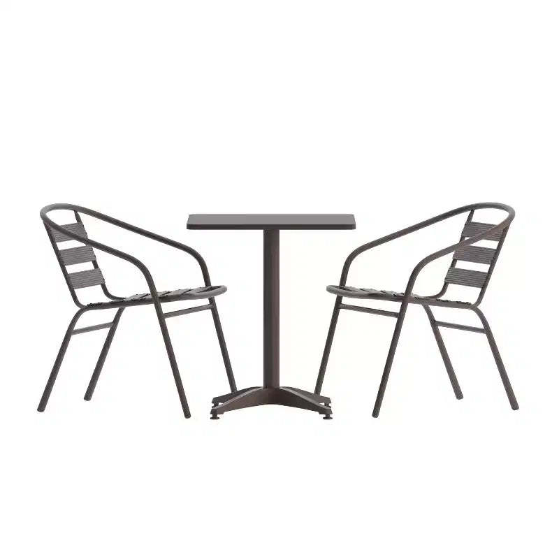 Emma and Oliver 27.5'' Square Aluminum Indoor-Outdoor Table Set with 2 Slat Back Chairs