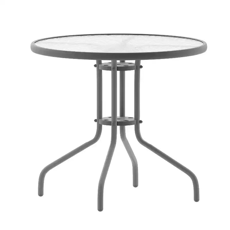 Emma and Oliver 31.5 Round Tempered Glass Metal Table with Smooth Ripple Design Top