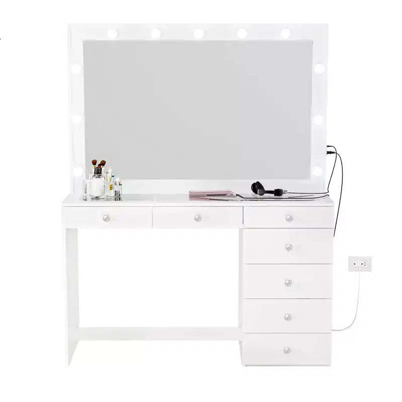 Boahaus Tatiana Lighted Makeup Vanity with 7 Drawers Powers Outlets and UBP Ports