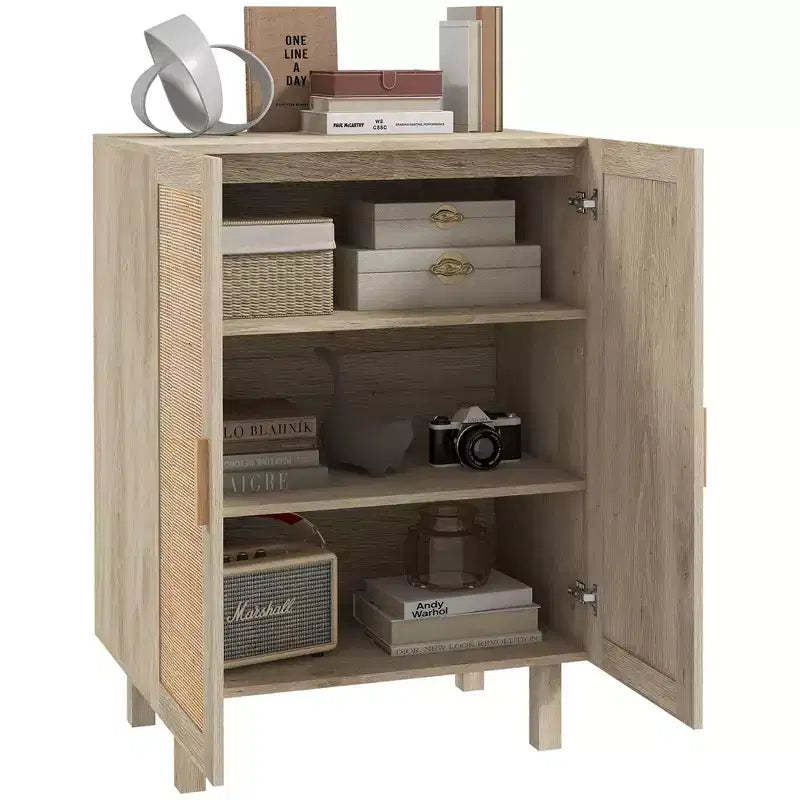 HOMCOM Buffet Cabinet, Storage Cabinet, Sideboard Floor Accent Cabinet with Rattan Doors and Adjustable Shelves for Living Room