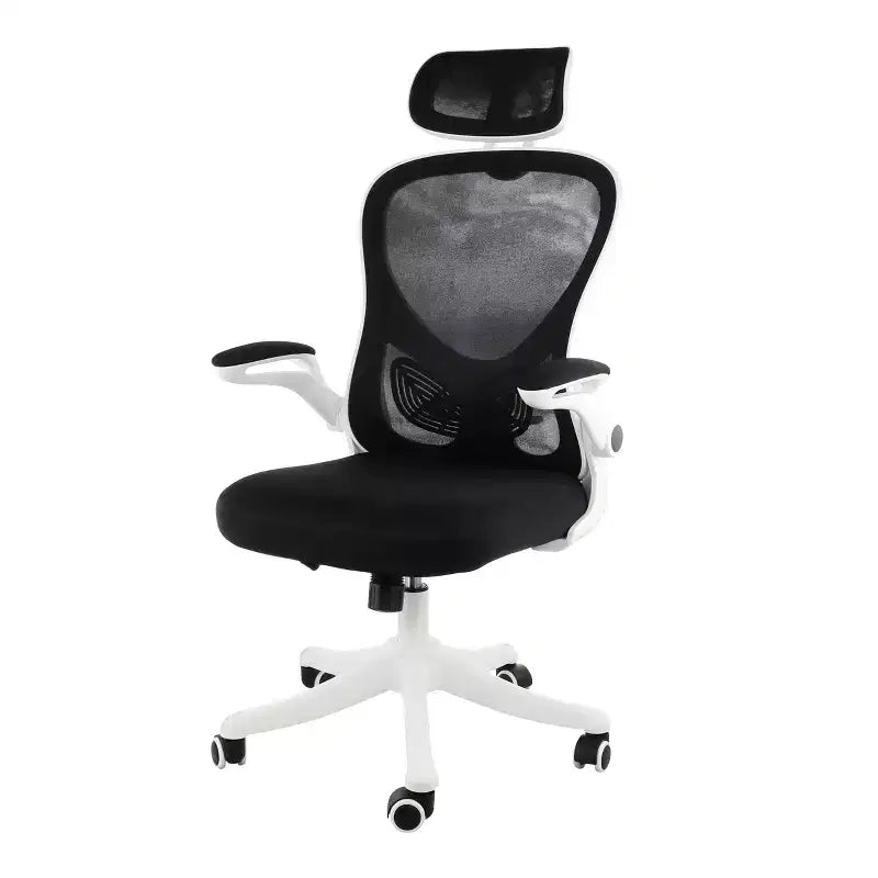 Elama High Back Adjustable Mesh and Fabric Office Chair in White and Black with Adjustable Head Rest