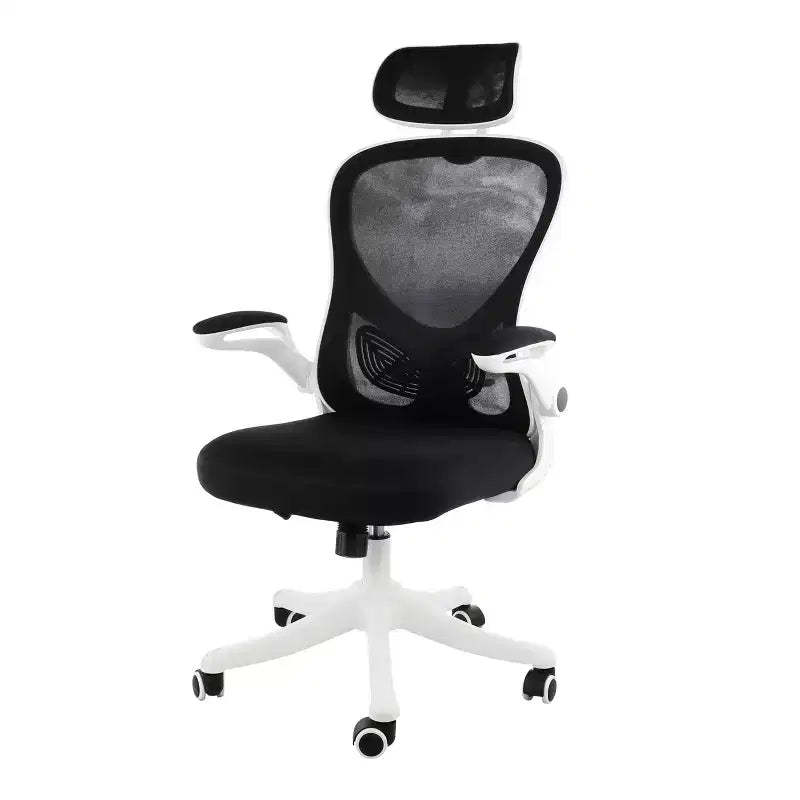 Elama High Back Adjustable Mesh and Fabric Office Chair in White and Black with Adjustable Head Rest