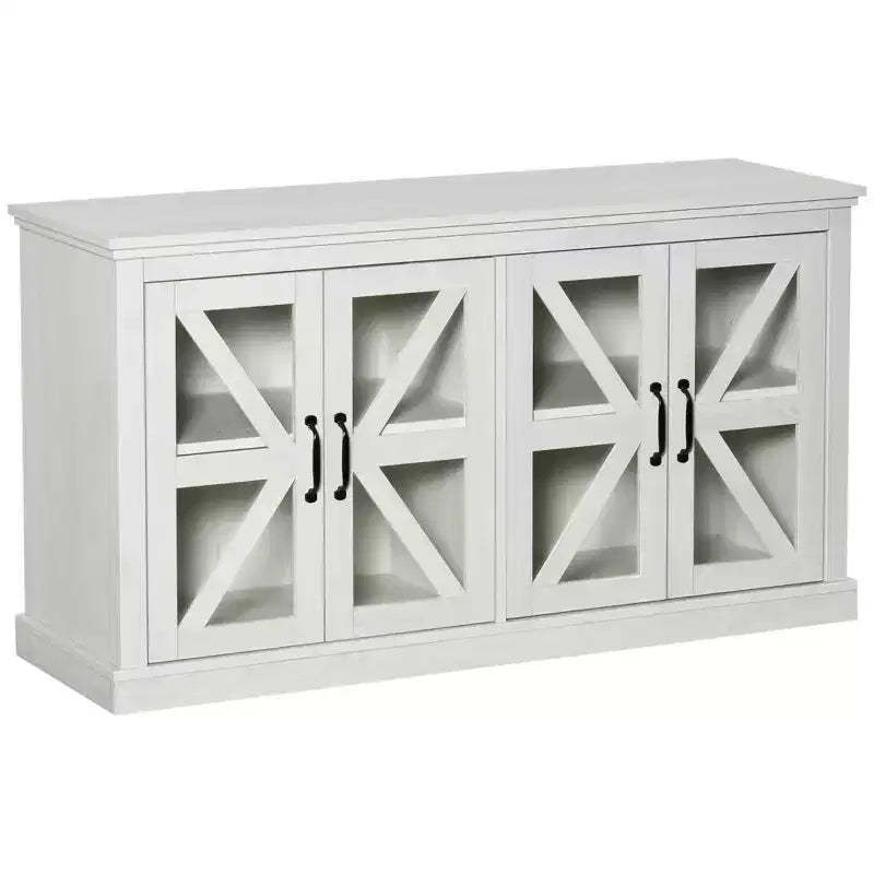 HOMCOM Rustic Kitchen Sideboard, Glass Door Buffet Cabinet, TV Stand with Adjustable Shelf for Dining Room