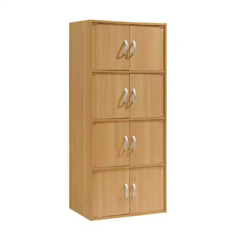 Hodedah HID44 Heavy Duty 8 Door 4 Shelf Floor Mount Enclosed Multipurpose Storage Bookcase Cabinet for Home and Office