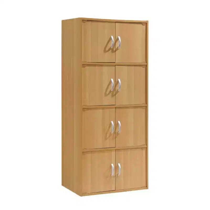 Hodedah HID44 Heavy Duty 8 Door 4 Shelf Floor Mount Enclosed Multipurpose Storage Bookcase Cabinet for Home and Office