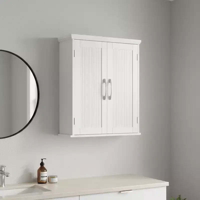 Teamson Home Newport Wall Mounted Storage Cabinet with 2 Doors, Adjustable Shelf and Brushed Nickel Handles, White