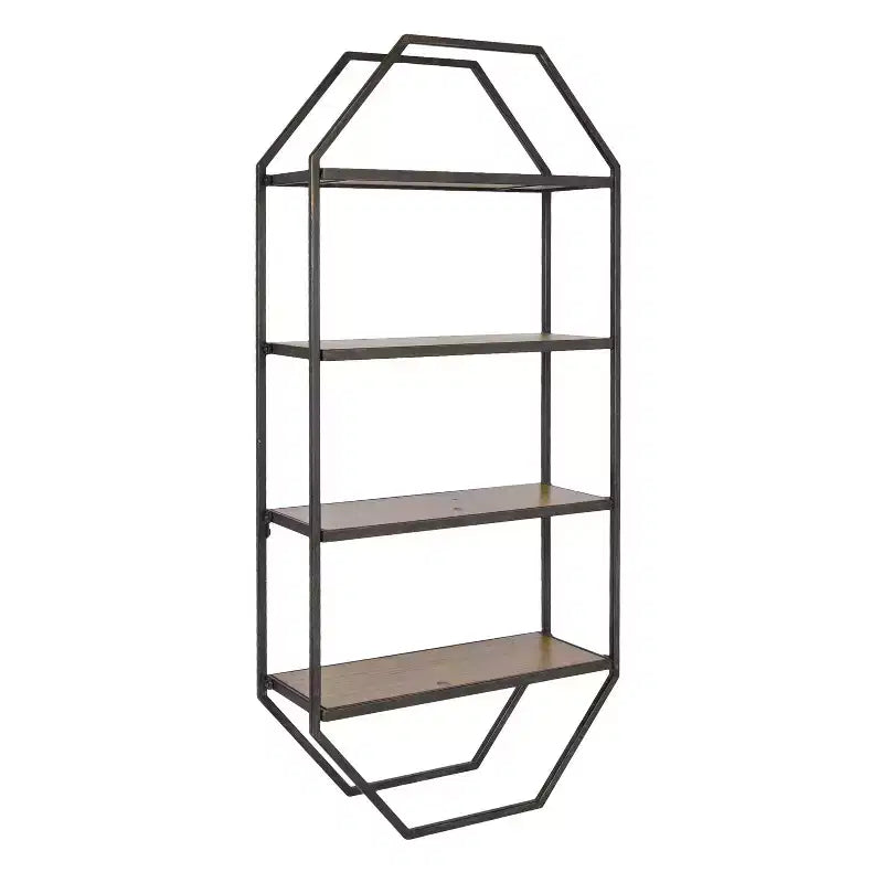 Kate and Laurel Adela Octagon Wood Accent Shelf, 41x8x19, Brown and Black