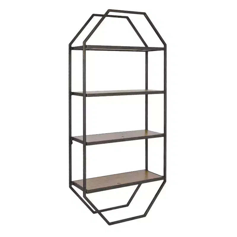 Kate and Laurel Adela Octagon Wood Accent Shelf, 41x8x19, Brown and Black