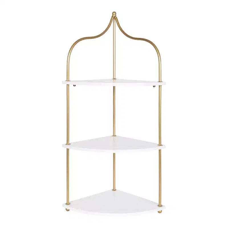 Kate and Laurel Walters Triangle MDF Accent Shelf, 17x12x35, White and Gold