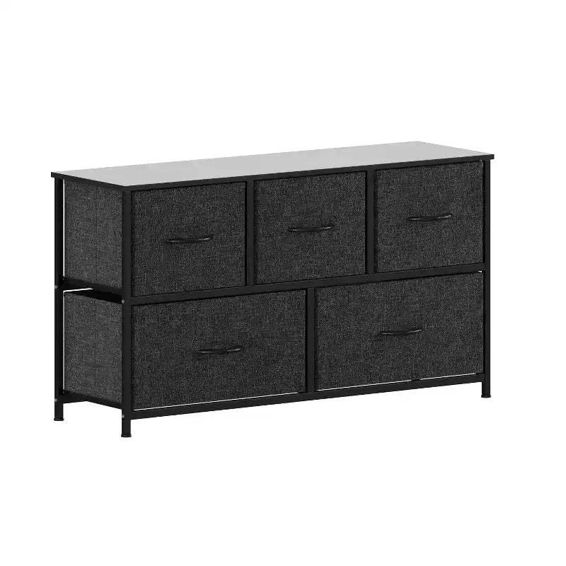 Flash Furniture Harris 5 Drawer Vertical Storage Dresser with Cast Iron Frame, Wood Top and Easy Pull Fabric Drawers with Wooden Handles