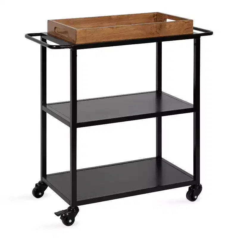 Kate and Laurel Giles Rectangle Metal Bar Cart, 28x13x30, Rustic Brown and Black