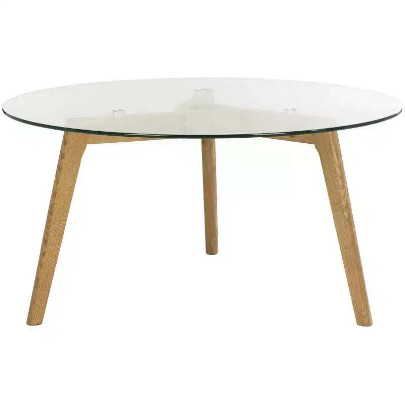 Marjoram Round Glass Coffee Table - Clear/Oak - Safavieh