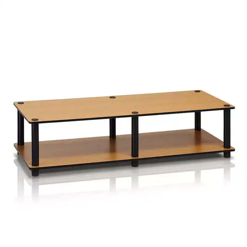 Furinno No Tools Wide TV Stand Media Entertainment Center for TVs up to 43 with Large Capacity Light Cherry Color Black Tube