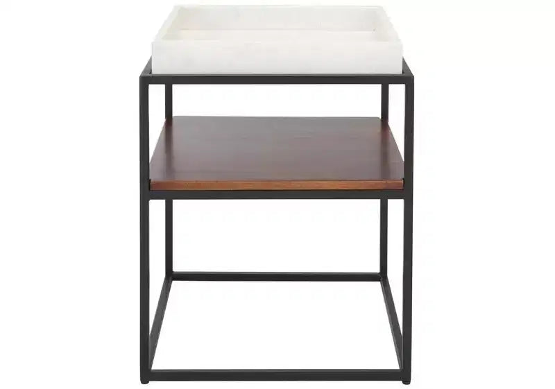 Kya 2 Tier Accent Table - ACC3709A - White/Walnut - Safavieh