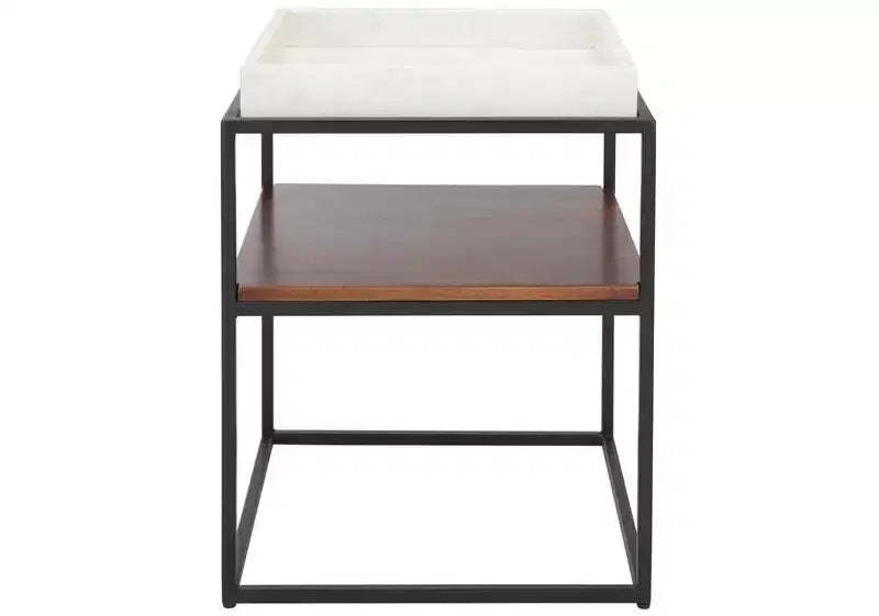 Kya 2 Tier Accent Table - ACC3709A - White/Walnut - Safavieh