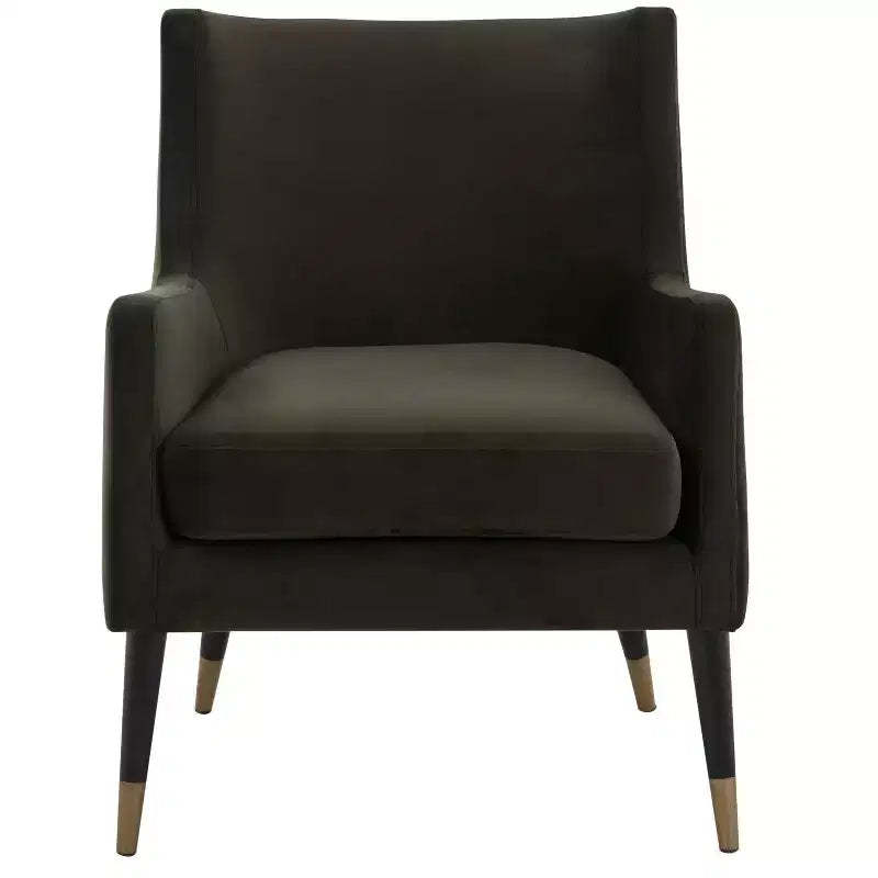 Sicily Velvet Arm Chair - KNT7060A - Shale/Antique Brass - Safavieh Couture