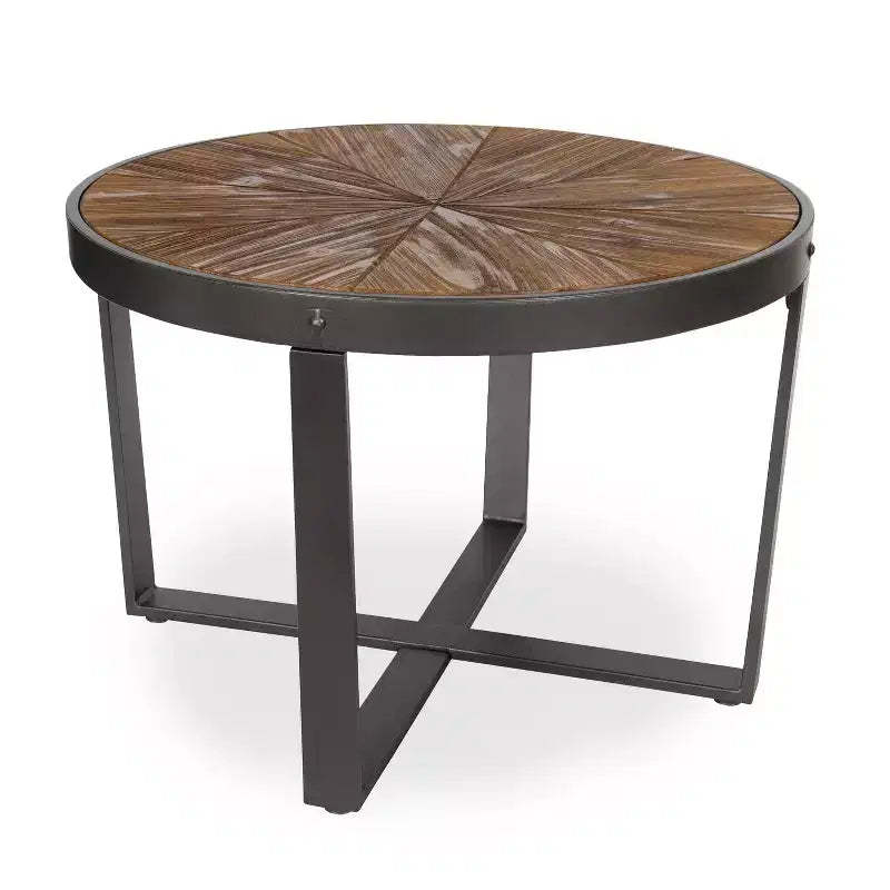 Kate and Laurel Gerhardt Round Metal Coffee Table, 24x24x15.5, Rustic Brown and Black