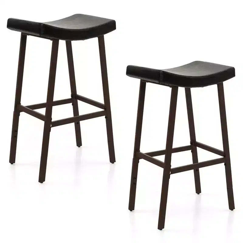 Costway Saddle Bar Stools Set of 2 Height Adjustable Upholstered Saddle Seat & Footrest
