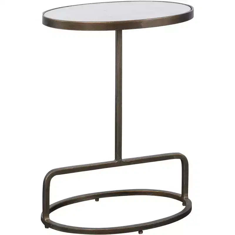 Uttermost Glam Luxury Iron Oval Accent Table 18 x 12 Antique Gold Honed White Marble Tabletop for Living Room Bedroom Entryway