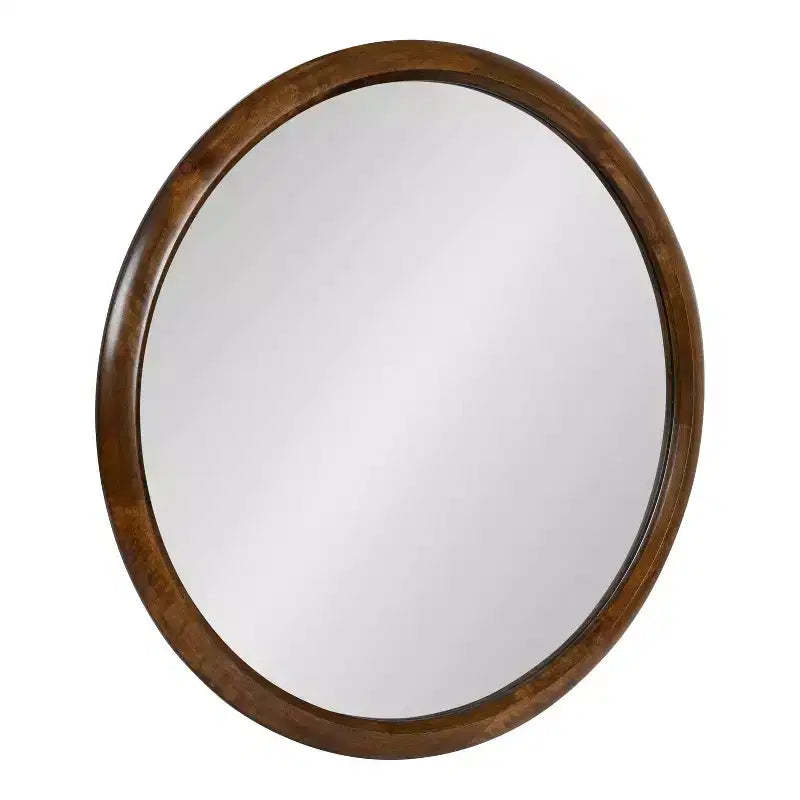 Kate and Laurel Pao Curved Framed Wood Wall Mirror, 28 Diameter, Walnut Brown