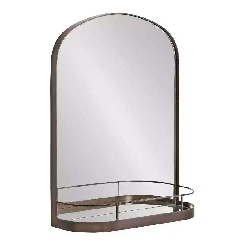 Kate and Laurel Peyson Framed Arch Mirror with Shelf, 18x24, Bronze