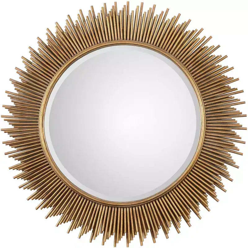 Uttermost Sunburst Vanity Decorative Wall Mirror Modern Beveled Antique Gold Leaf Iron Wood Frame 36 Wide for Bathroom Bedroom