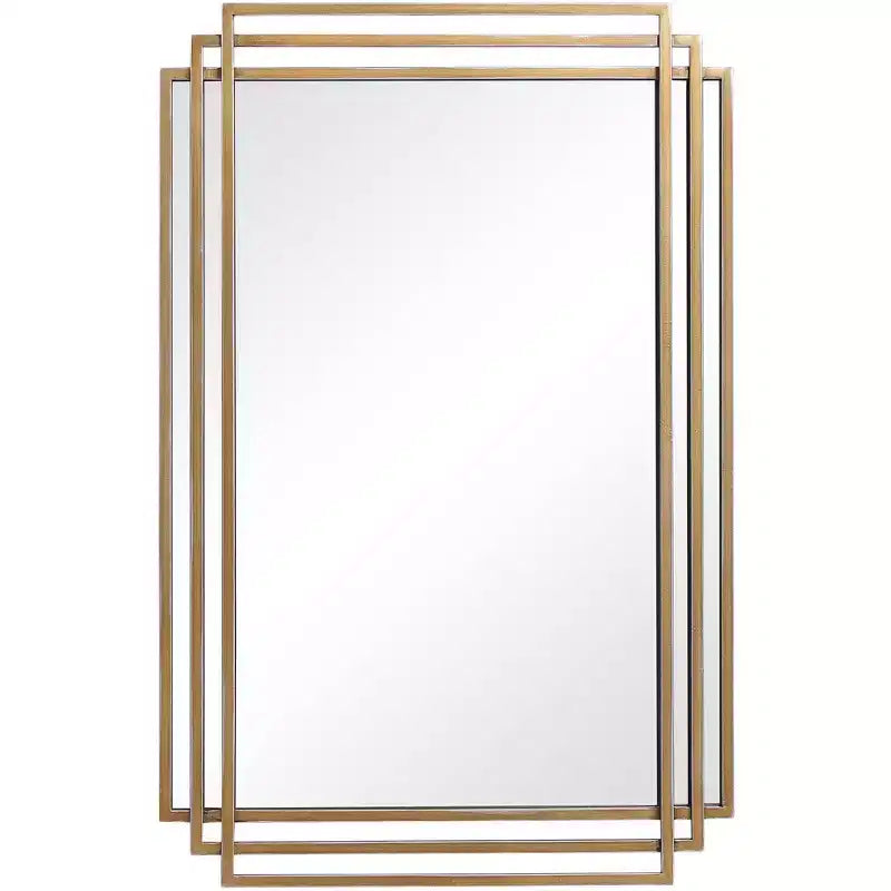 Uttermost Rectangular Vanity Decorative Wall Mirror Modern Distressed Brushed Gold Solid Iron Frame 23 3/4 Wide for Bathroom