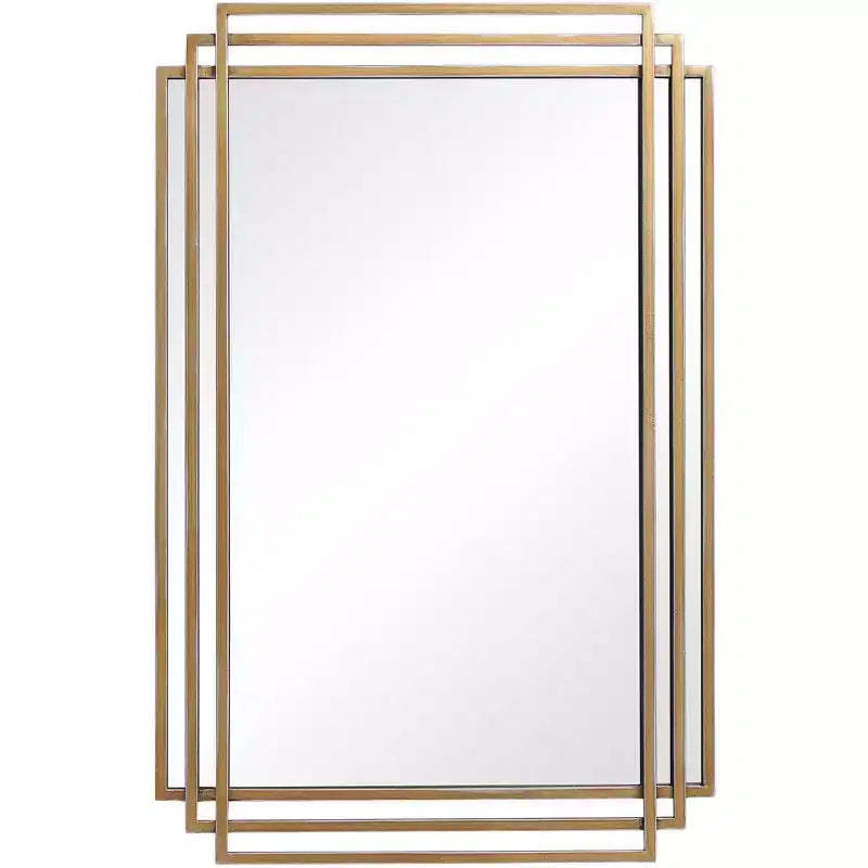 Uttermost Rectangular Vanity Decorative Wall Mirror Modern Distressed Brushed Gold Solid Iron Frame 23 3/4 Wide for Bathroom