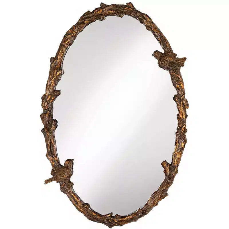 Uttermost Oval Vanity Accent Wall Mirror Rustic Antique Gold Gray Metal Frame 23 Wide for Bathroom Bedroom Living Room Home House