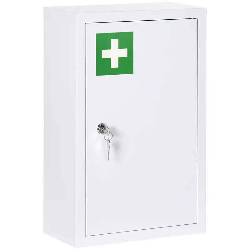 kleankin 12 x 18 Medicine Cabinet with Lock, Storage Shelves, Locking Medical Cabinet for Safety, First Aid Bathroom Wall Cabinet, White