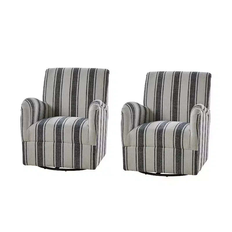 Set of 2 Livia Transitional 360-Degree Swivel Armchair With Jacobean Strip Pattern | HULALA HOME