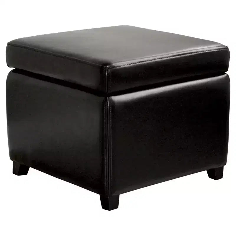 Full Leather Small Storage Cube Ottoman - Baxton Studio