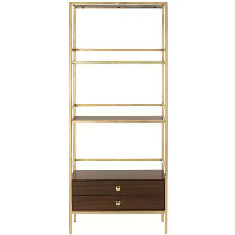 Mateo 4 Tier 1 Drawer Etagere - ETG6205 - Gold/Walnut - Safavieh