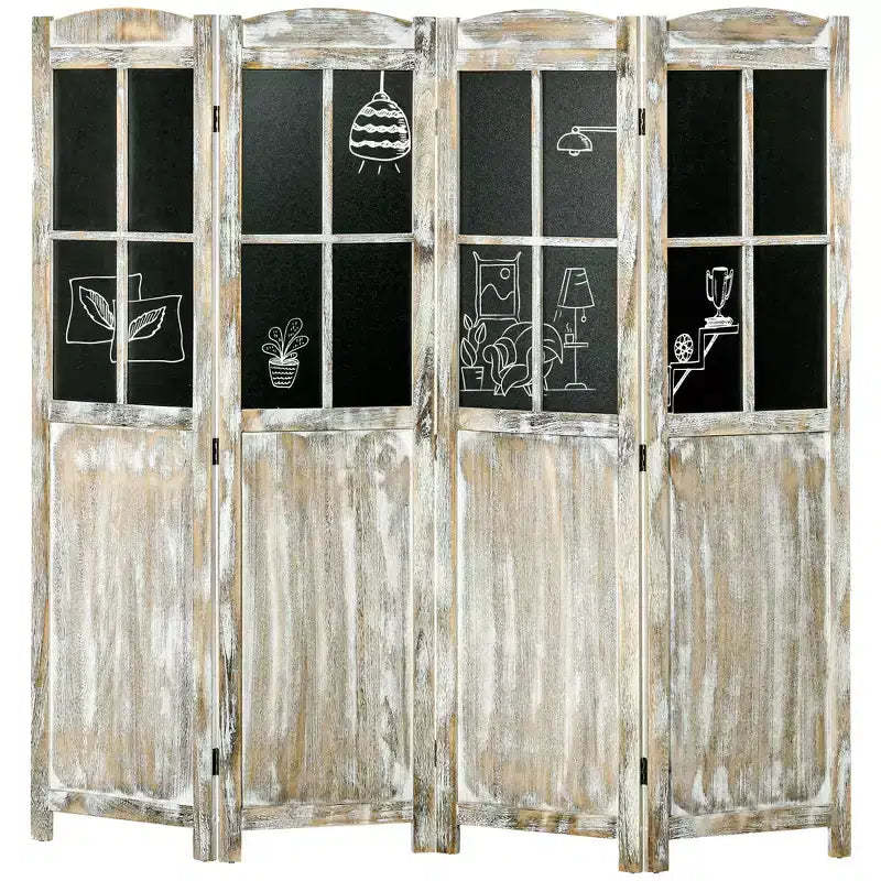 HOMCOM 5.6' Tall Wood 4 Panel Farmhouse Style Folding Room Divider Privacy Screens, Natural