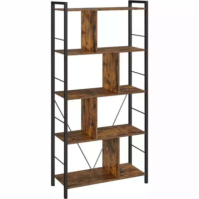 VASAGLE Bookshelf, 5-Tier Bookcase, Display Shelf with Open Compartments, 11.8 D x 29.1 W x 59.1 H, Rustic Brown and Black