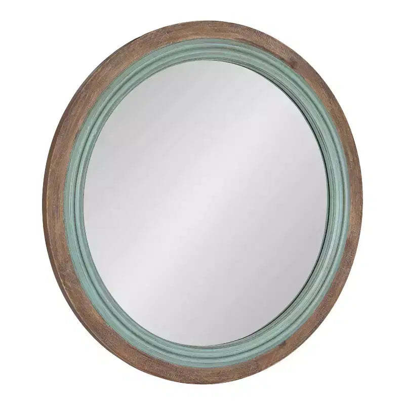 Kate and Laurel Palmer Wood Round Wall Mirror, 26 Diameter, Blue