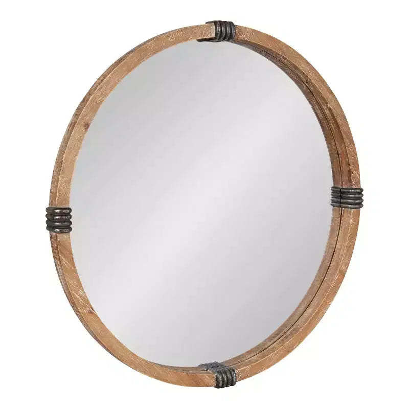 Kate and Laurel Stockport Framed Round Mirror, 28 Diameter, Natural