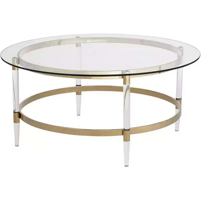55 Downing Street Saarinen Modern Minimalist Gold Round Coffee Table 38 Wide Clear Glass Tabletop and Legs for Living Room Bedroom House