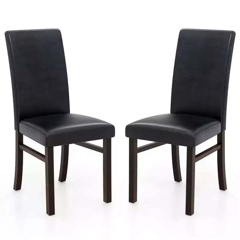 Costway Upholstered Dining Chairs Set of 2/4 PU Leather Armless Solid Rubber Wood Legs