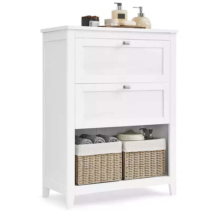 VASAGLE Cabinet, Storage Cabinet and Organizers, 2 Drawers with 1 Adjustable Divider, 2 Baskets, Sideboard, Cloud White