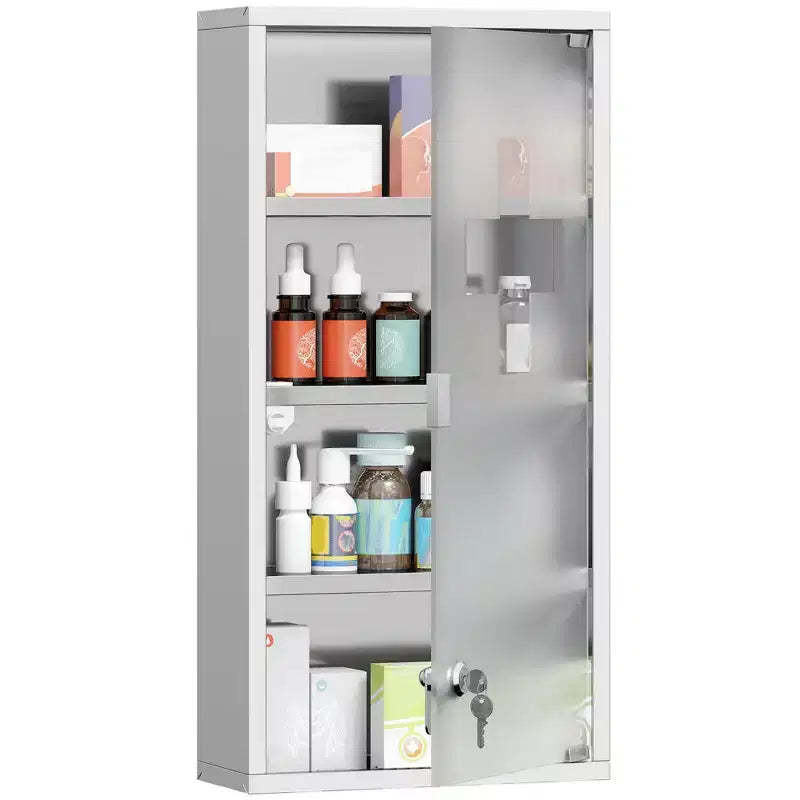 HOMCOM 12 x 24 Medicine Cabinet with Lock, Storage Shelves, Locking Medical Cabinet for Safety, First Aid Bathroom Wall Cabinet, Silver