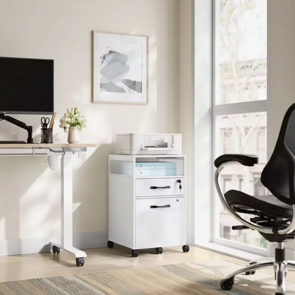 VASAGLE File Cabinet with Lock, Filing Cabinet with 2 Storage Drawers, for Hanging File Folders, Open Shelf